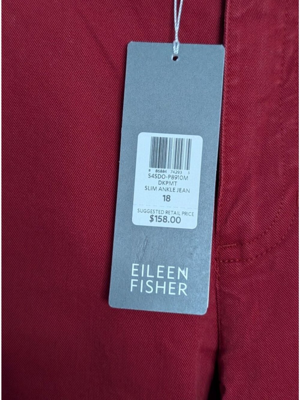 Eileen Fisher Organic Cotton Red Slim Ankle Jeans Sz 18 Eco-Friendly Stretch - Picture 4 of 15